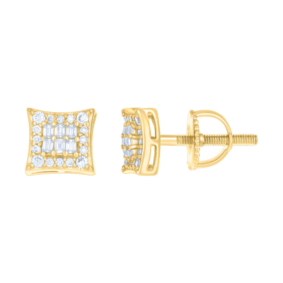 925 Sterling Silver Yellow-tone Womens 0.23ct Round 0.23ct Baguette Moissanite Square Fashion Stud Earrings