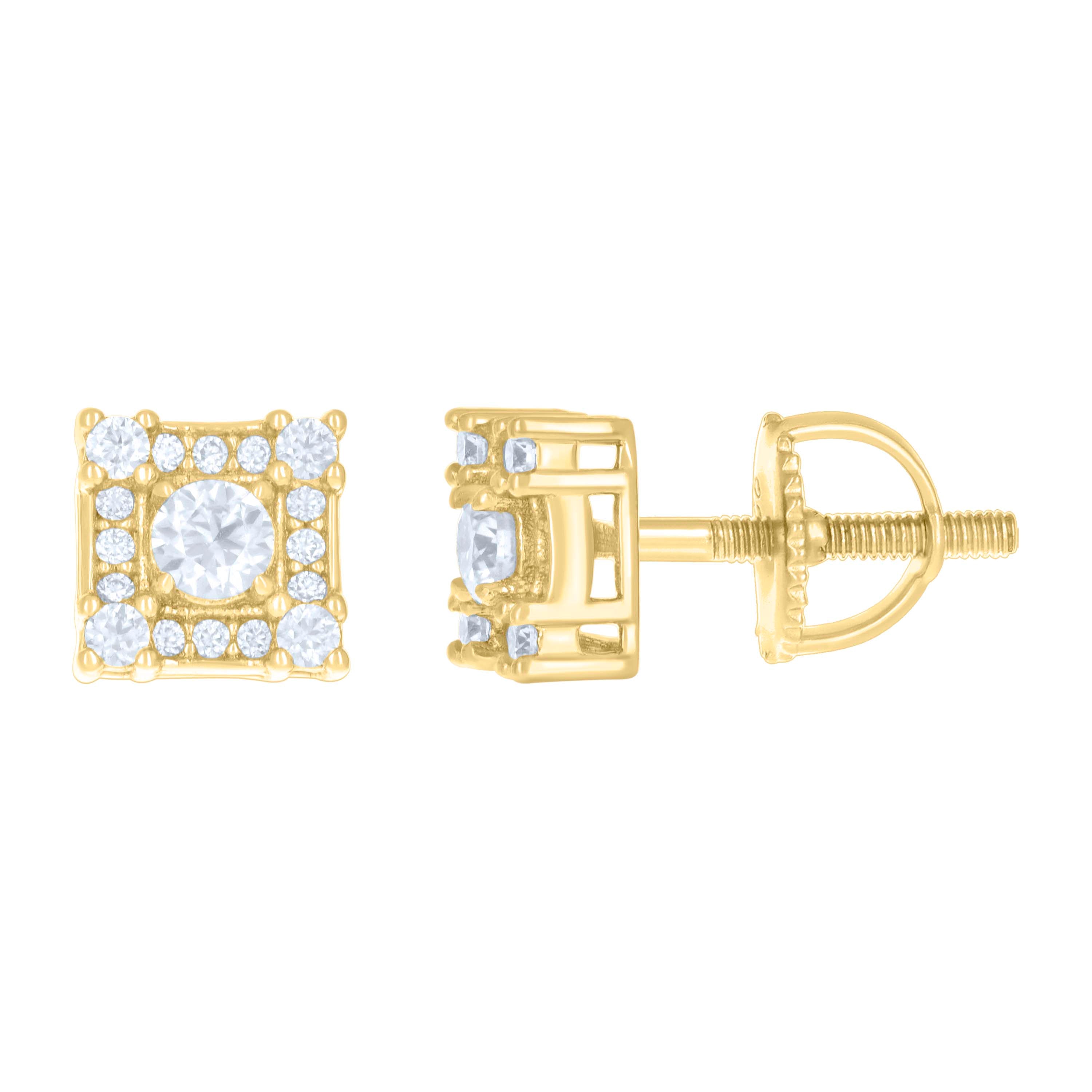 925 Sterling Silver Yellow-tone Womens 0.42ct Moissanite Square Fashion Stud Earrings