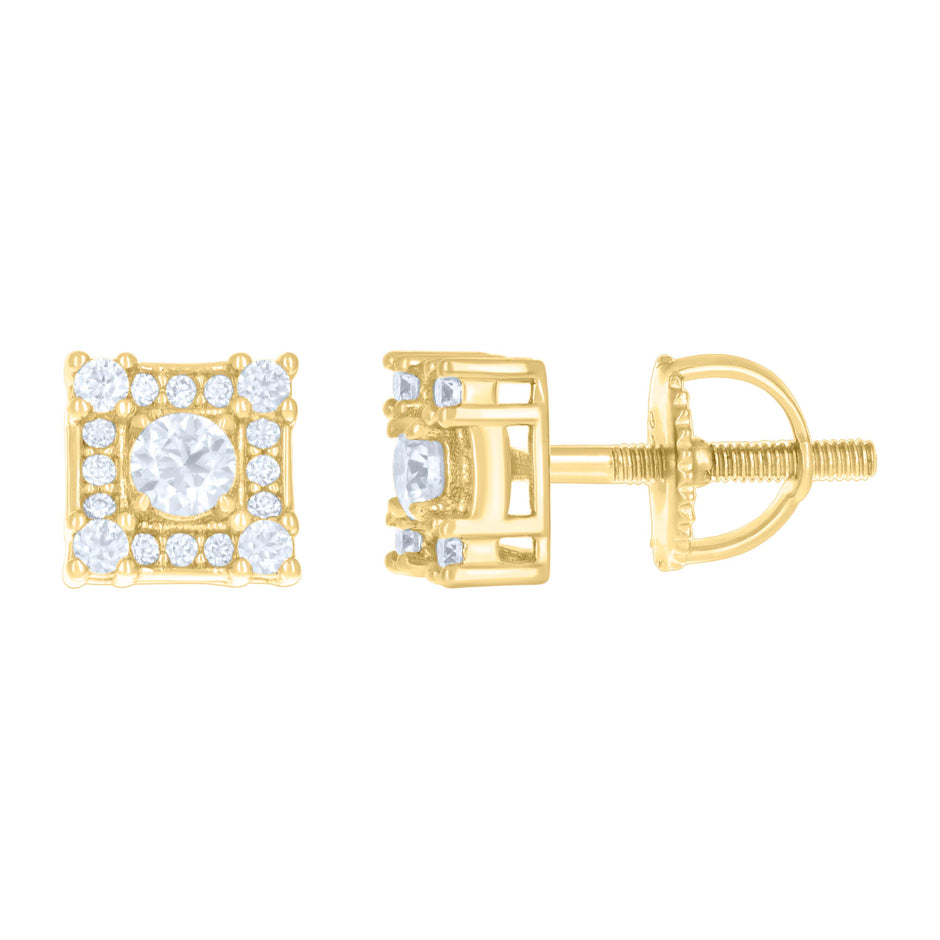 925 Sterling Silver Yellow-tone Womens 0.42ct Moissanite Square Fashion Stud Earrings