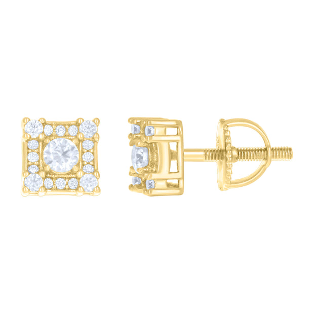 925 Sterling Silver Yellow-tone Womens 0.42ct Moissanite Square Fashion Stud Earrings