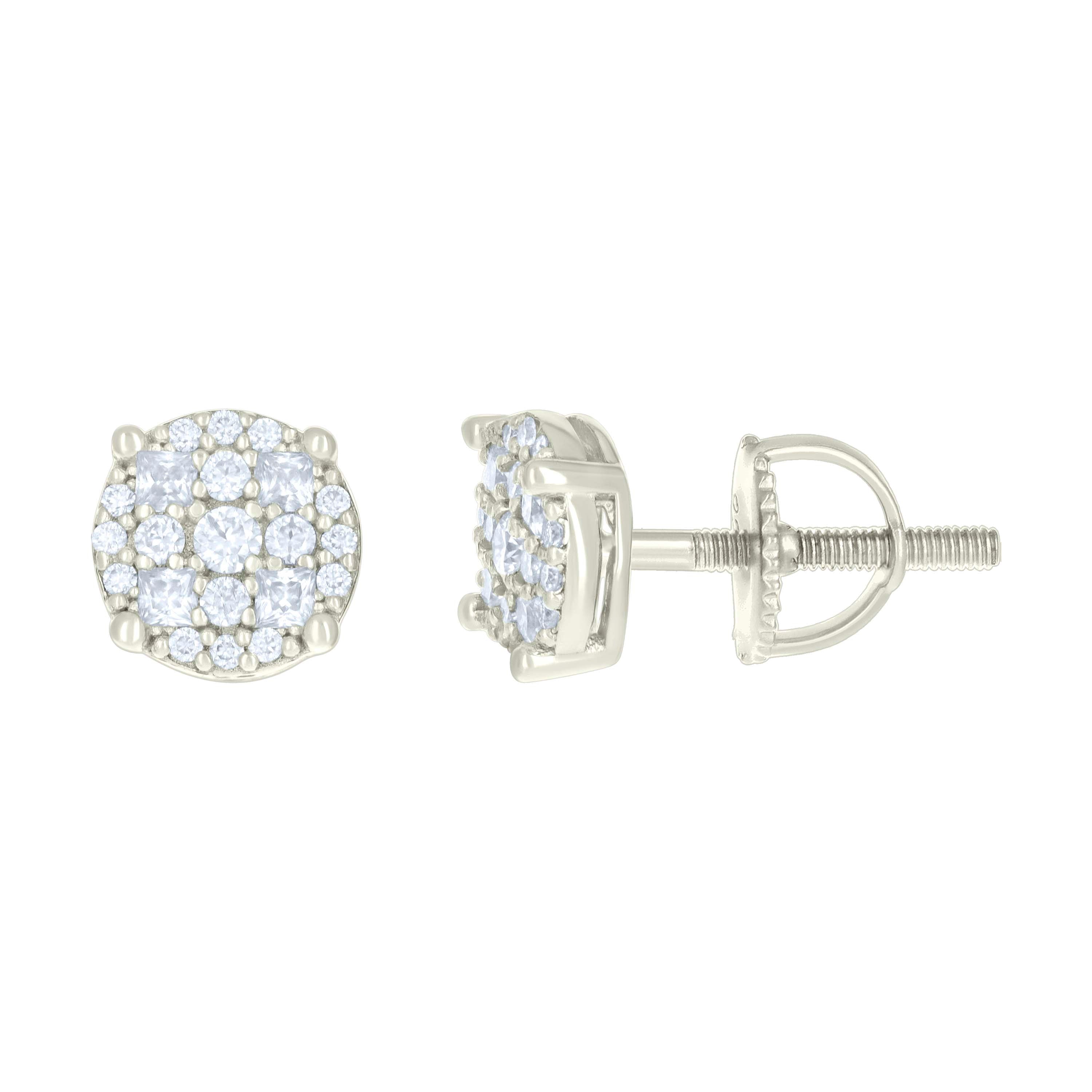 925 Sterling Silver Womens 0.24ct Round 0.19ct Baguette Moissanite Fashion Stud Earrings