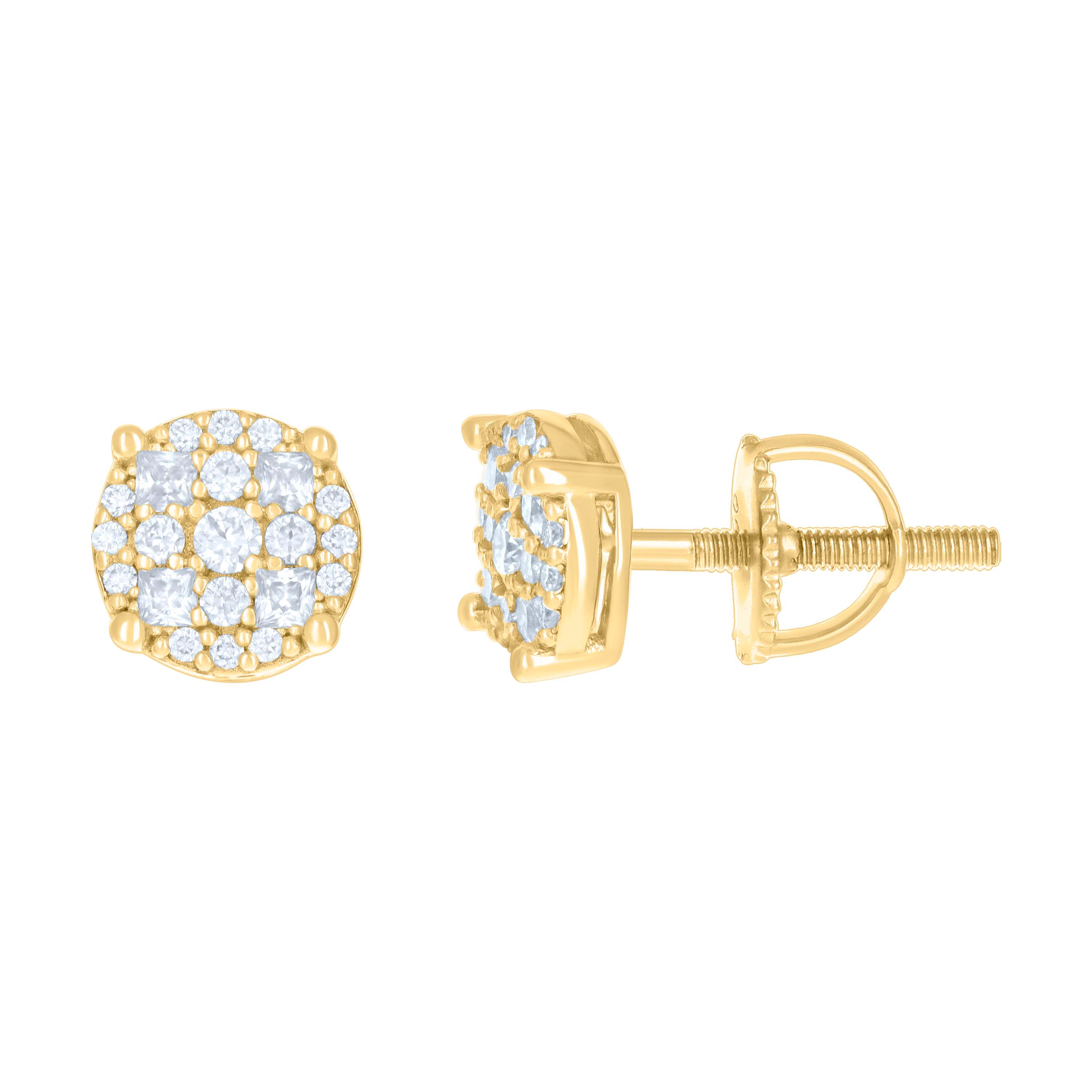 925 Sterling Silver Yellow-tone Womens 0.24ct Round 0.19ct Baguette Moissanite Fashion Stud Earrings