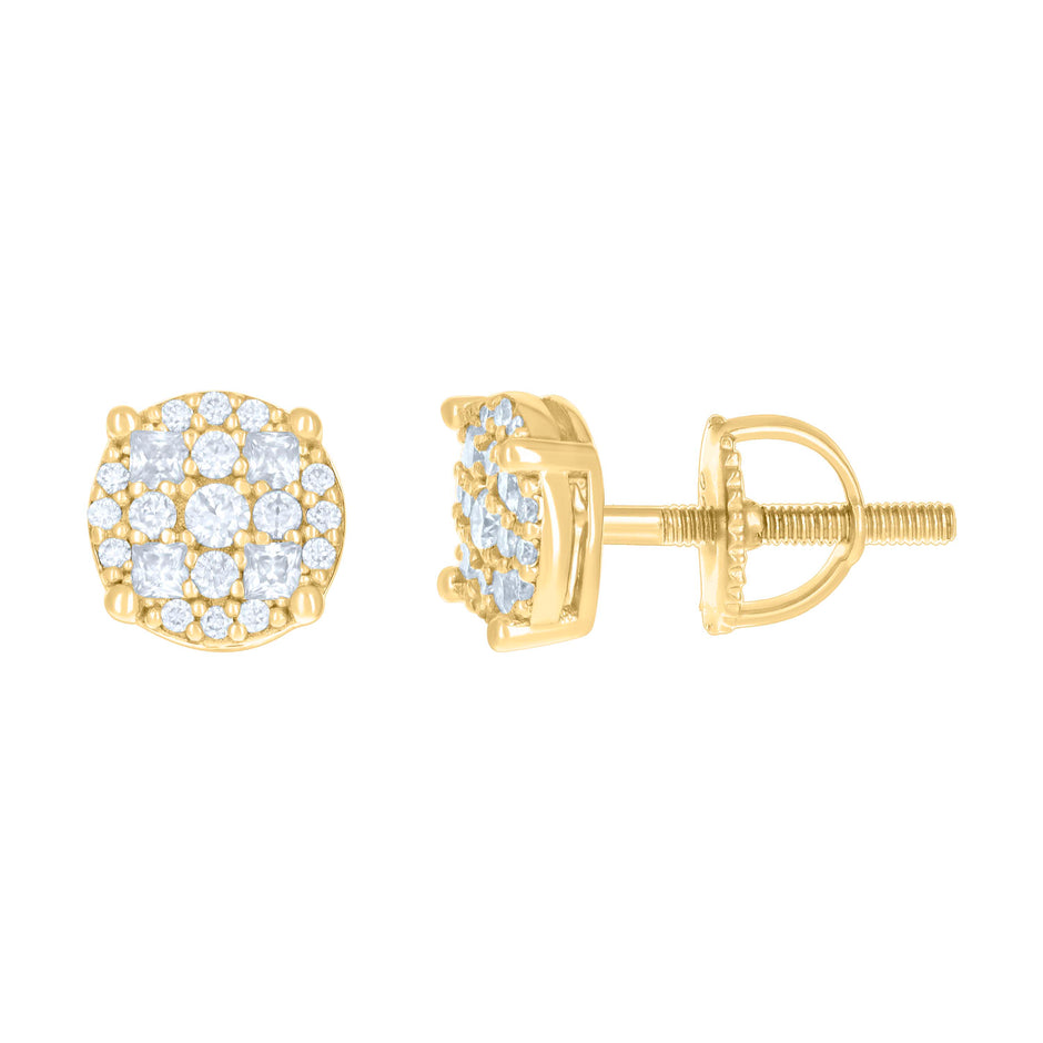 925 Sterling Silver Yellow-tone Womens 0.24ct Round 0.19ct Baguette Moissanite Fashion Stud Earrings