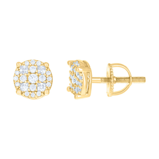 925 Sterling Silver Yellow-tone Womens 0.24ct Round 0.19ct Baguette Moissanite Fashion Stud Earrings
