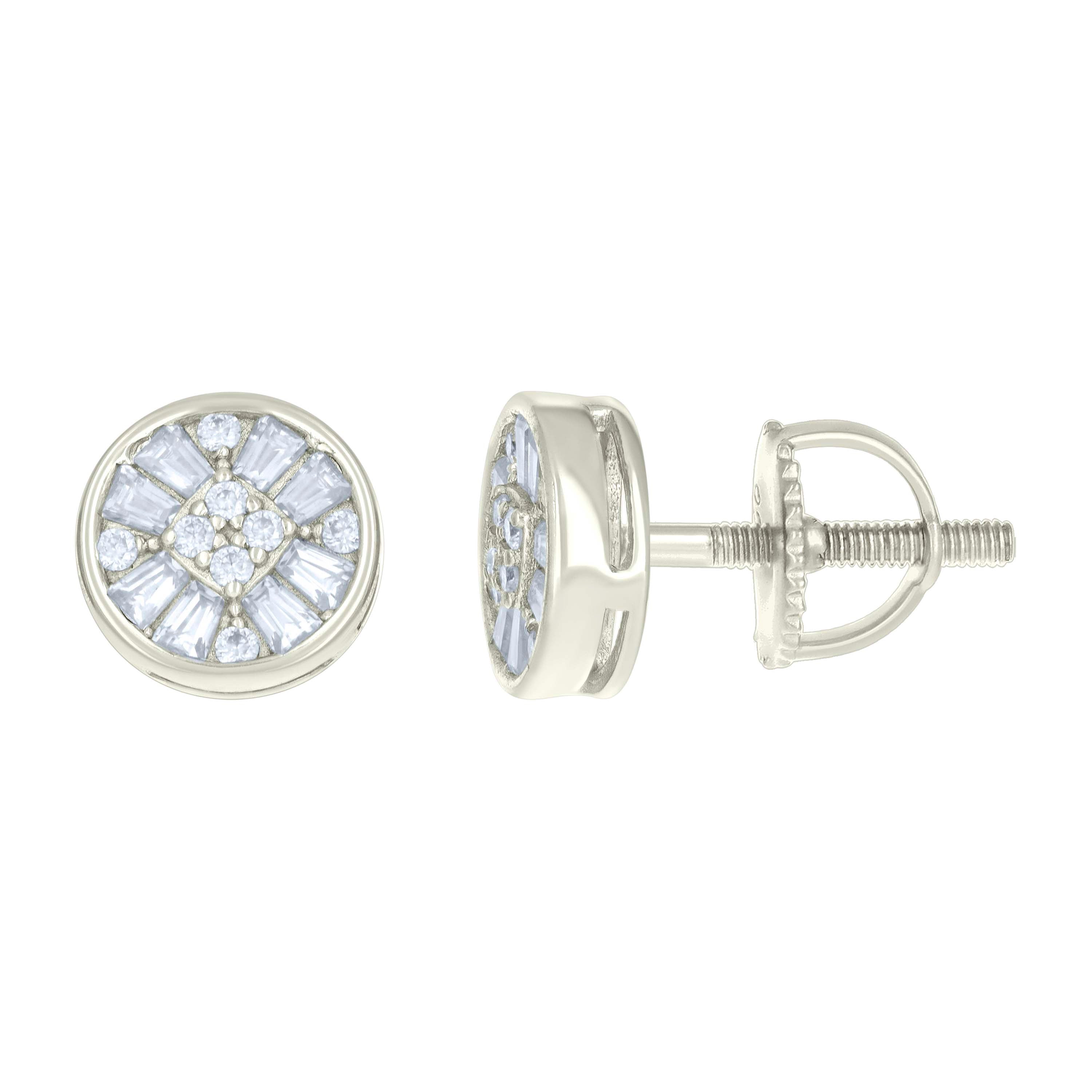 925 Sterling Silver Womens 0.10ct Round 0.59ct Baguette Moissanite Fashion Stud Earrings