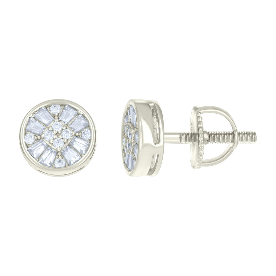 925 Sterling Silver Womens 0.10ct Round 0.59ct Baguette Moissanite Fashion Stud Earrings