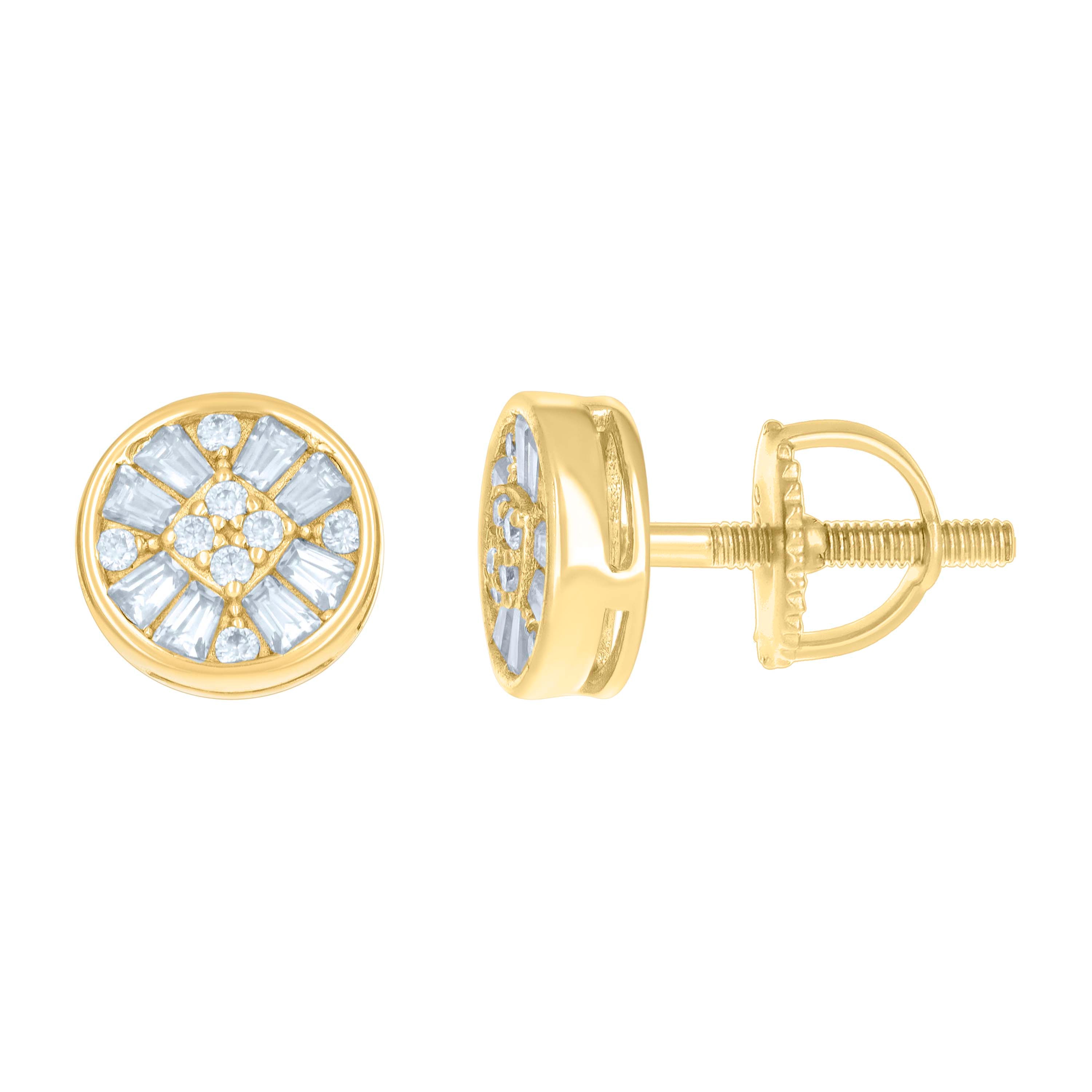 925 Sterling Silver Yellow-tone Womens 0.10ct Round 0.59ct Baguette Moissanite Fashion Stud Earrings