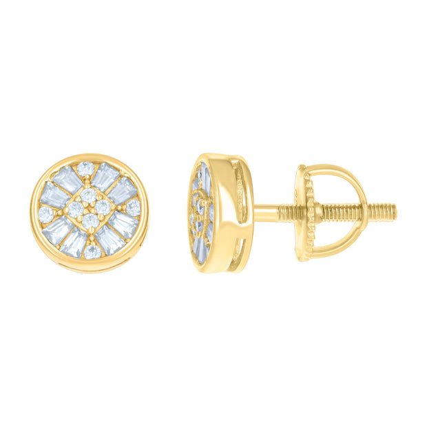 925 Sterling Silver Yellow-tone Womens 0.10ct Round 0.59ct Baguette Moissanite Fashion Stud Earrings