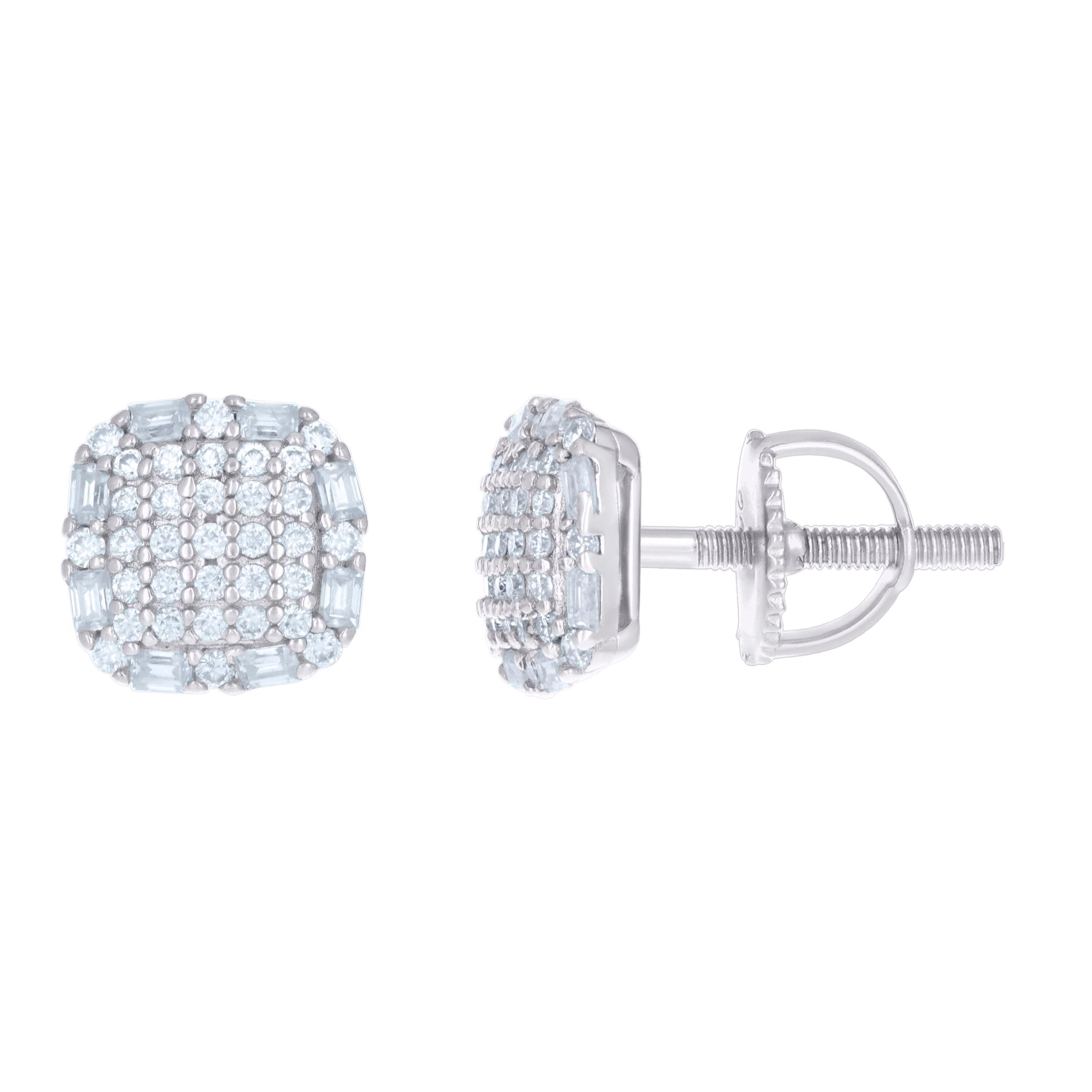 925 Sterling Silver Womens 0.30ct Baguette 0.29ct Round Moissanite Square Fashion Stud Earrings 