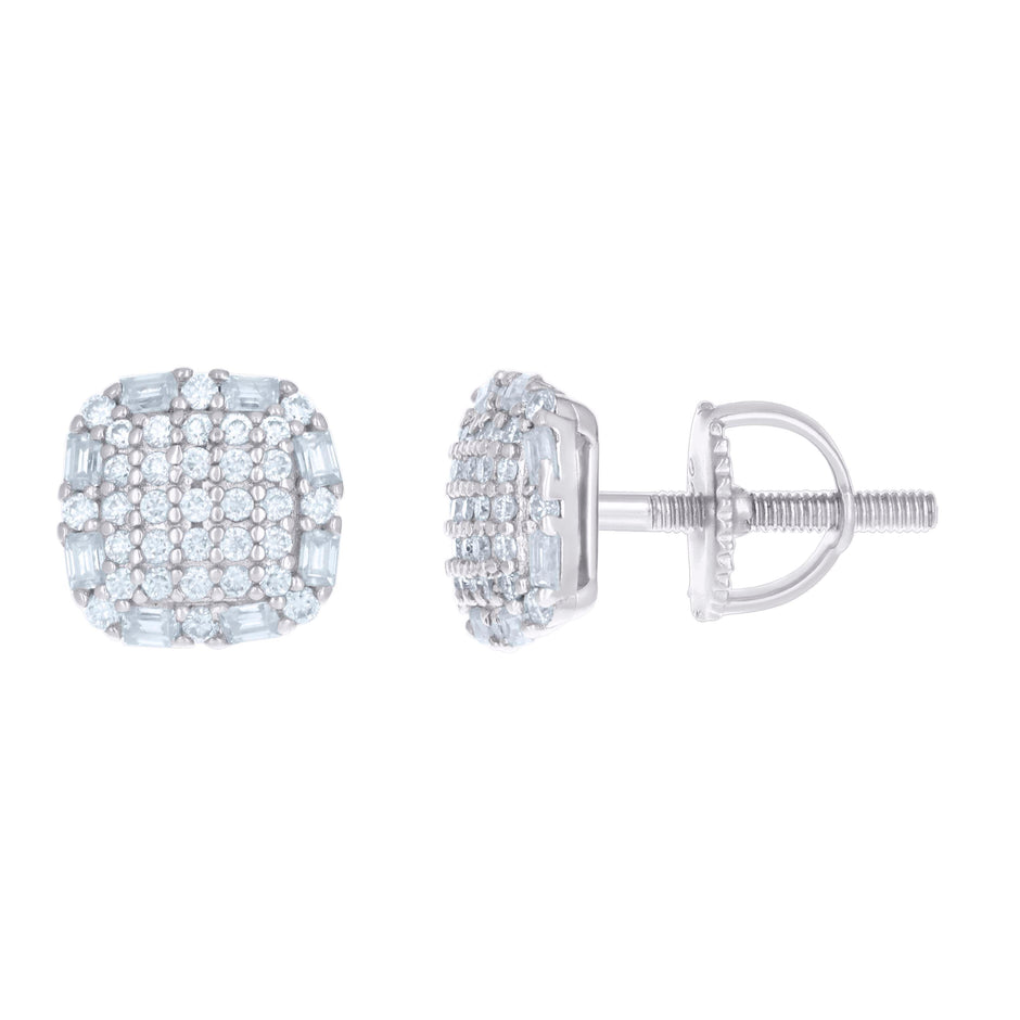925 Sterling Silver Womens 0.30ct Baguette 0.29ct Round Moissanite Square Fashion Stud Earrings 