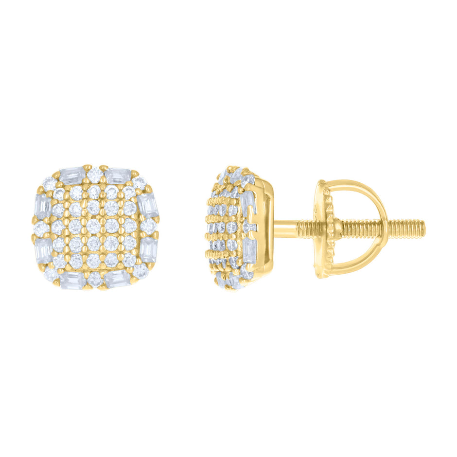 925 Sterling Silver Yellow-tone Womens 0.29ct Round 0.30ct Baguette Moissanite Square Fashion Stud Earrings