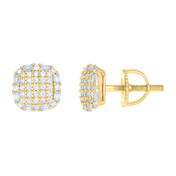 925 Sterling Silver Yellow-tone Womens 0.29ct Round 0.30ct Baguette Moissanite Square Fashion Stud Earrings