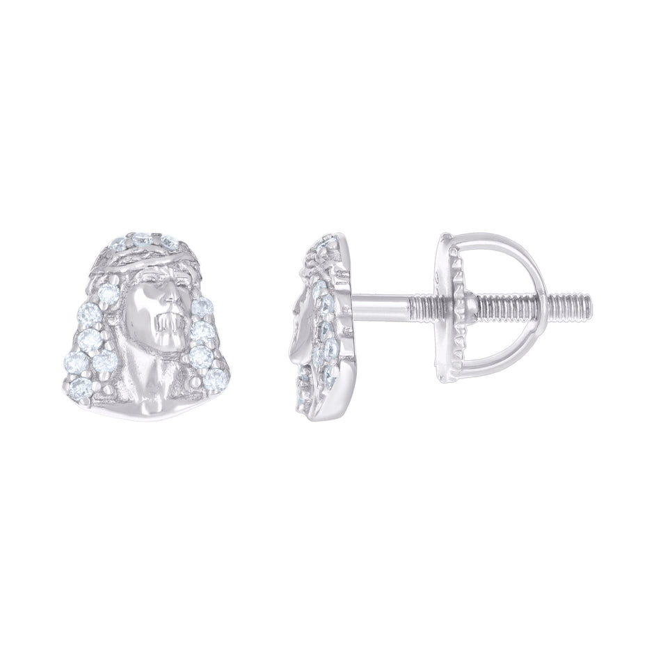925 Sterling Silver Womens 0.13ct Moissanite Jesus Religious Stud Earrings 