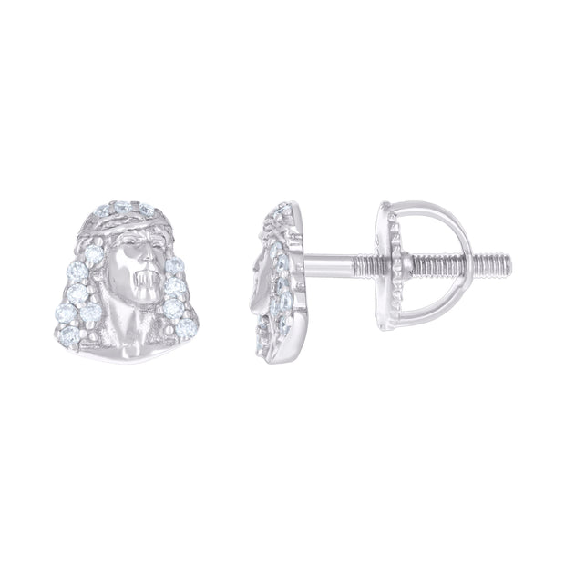 925 Sterling Silver Womens 0.13ct Moissanite Jesus Religious Stud Earrings 