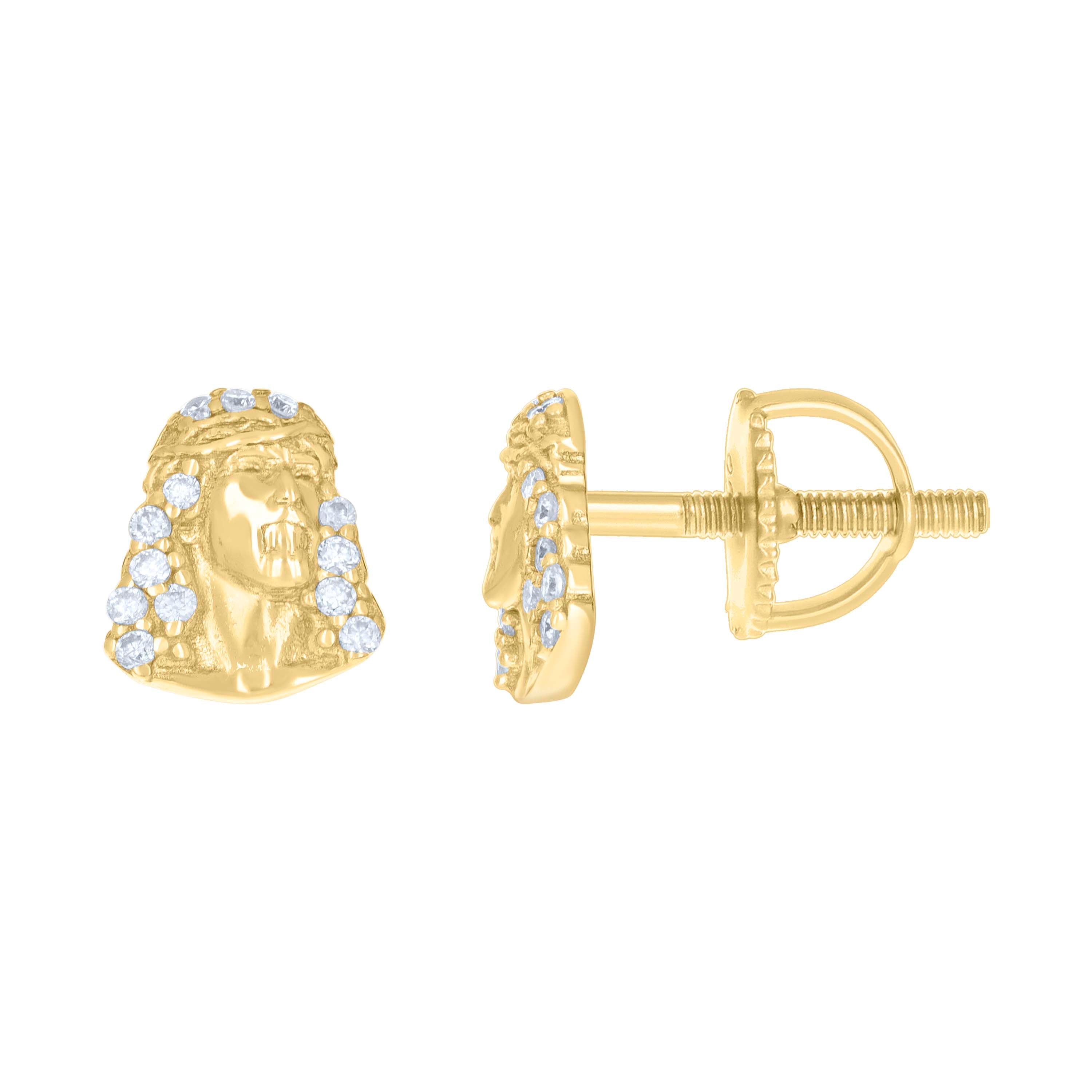 925 Sterling Silver Yellow-tone Womens 0.13ct Moissanite Jesus Religious Stud Earrings