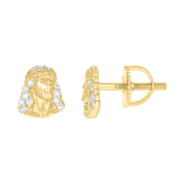 925 Sterling Silver Yellow-tone Womens 0.13ct Moissanite Jesus Religious Stud Earrings