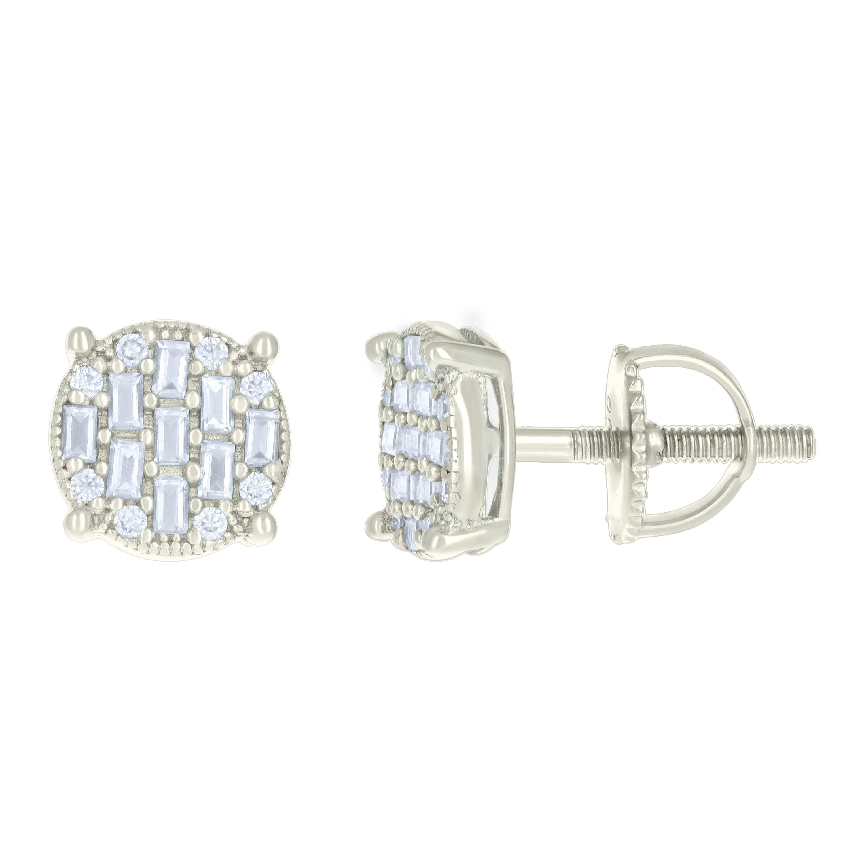 925 Sterling Silver Womens 0.08ct Round 0.51ct Baguette Moissanite Fashion Stud Earrings