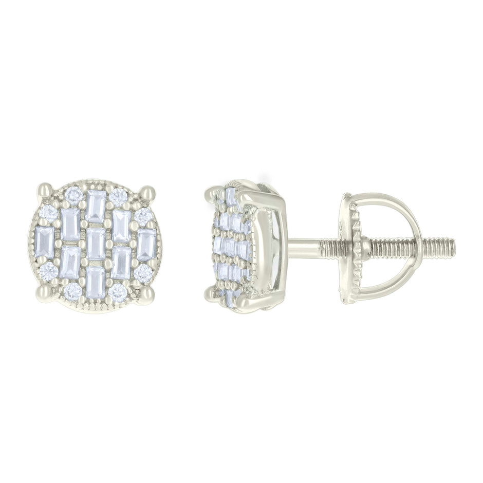 925 Sterling Silver Womens 0.08ct Round 0.51ct Baguette Moissanite Fashion Stud Earrings