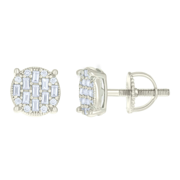 925 Sterling Silver Womens 0.08ct Round 0.51ct Baguette Moissanite Fashion Stud Earrings