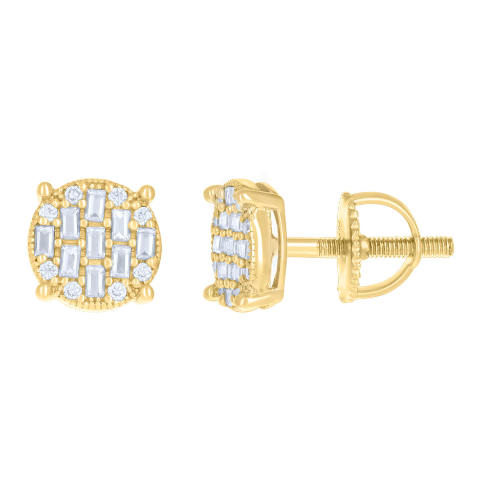 925 Sterling Silver Yellow-tone Womens 0.08ct Round 0.51ct Baguette Moissanite Fashion Stud Earrings