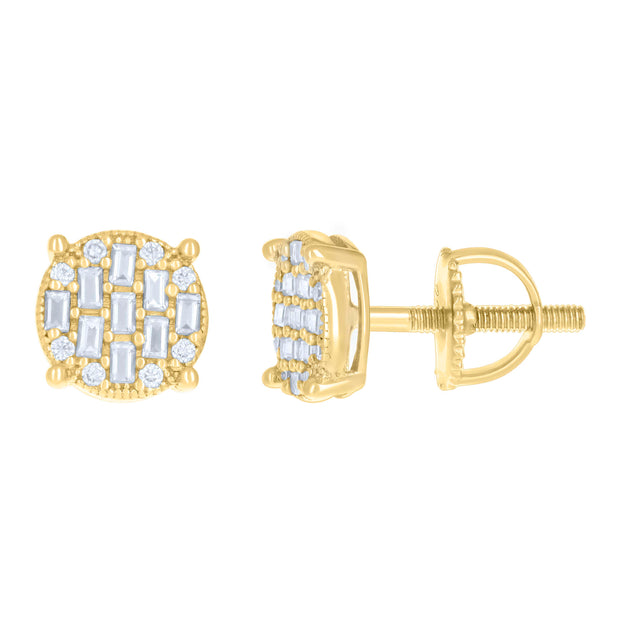 925 Sterling Silver Yellow-tone Womens 0.08ct Round 0.51ct Baguette Moissanite Fashion Stud Earrings