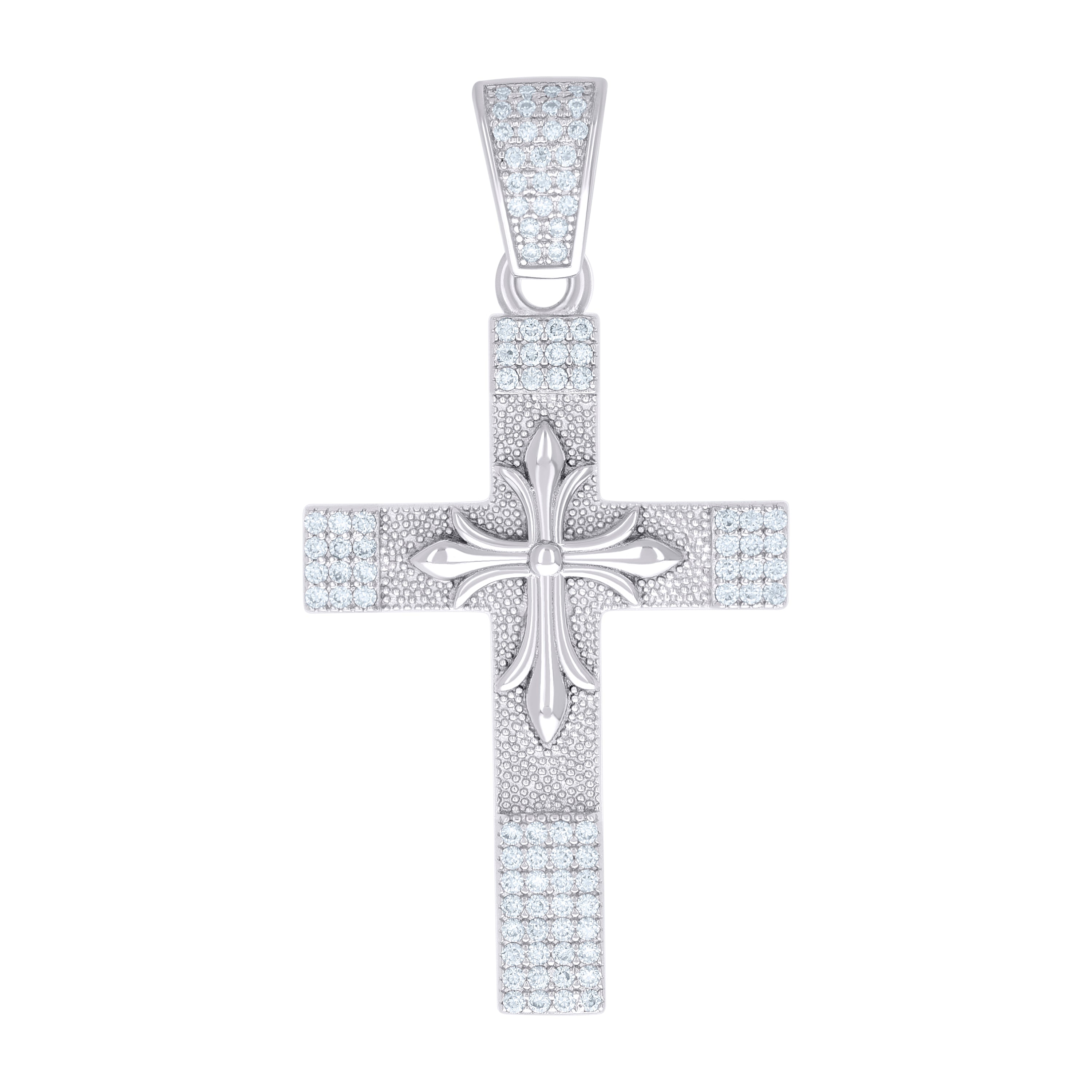 925 Sterling Silver Mens Cubic-Zirconia Cross Religious Pendant 
