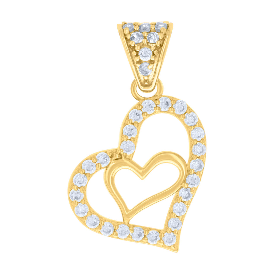 14kt Yellow Gold Womens Cubic-Zirconia Heart In Heart Charm Pendant 