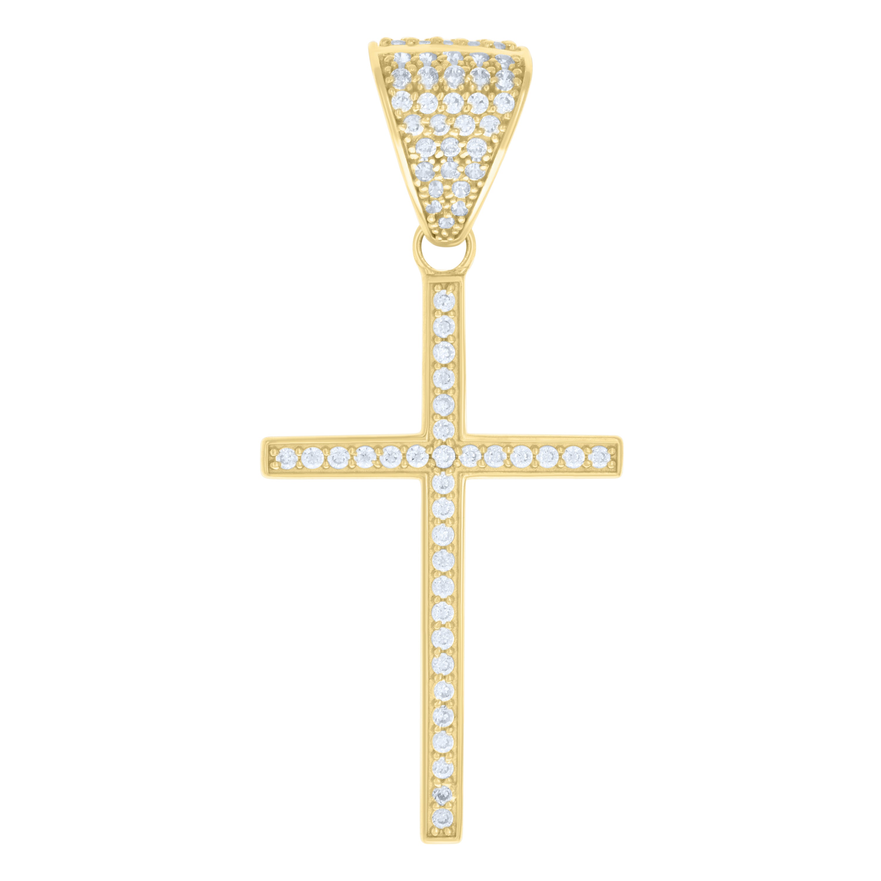14kt Yellow Gold Mens Cubic-Zirconia Cross Religious Charm Pendant