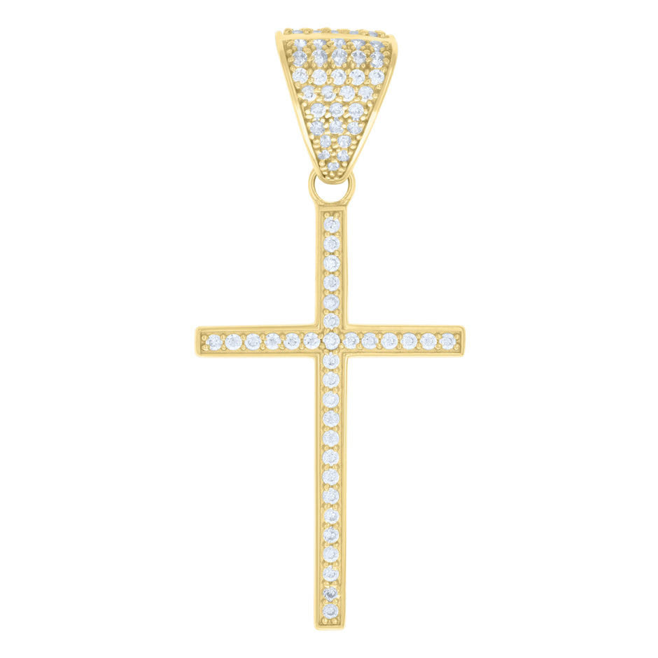 14kt Yellow Gold Mens Cubic-Zirconia Cross Religious Charm Pendant