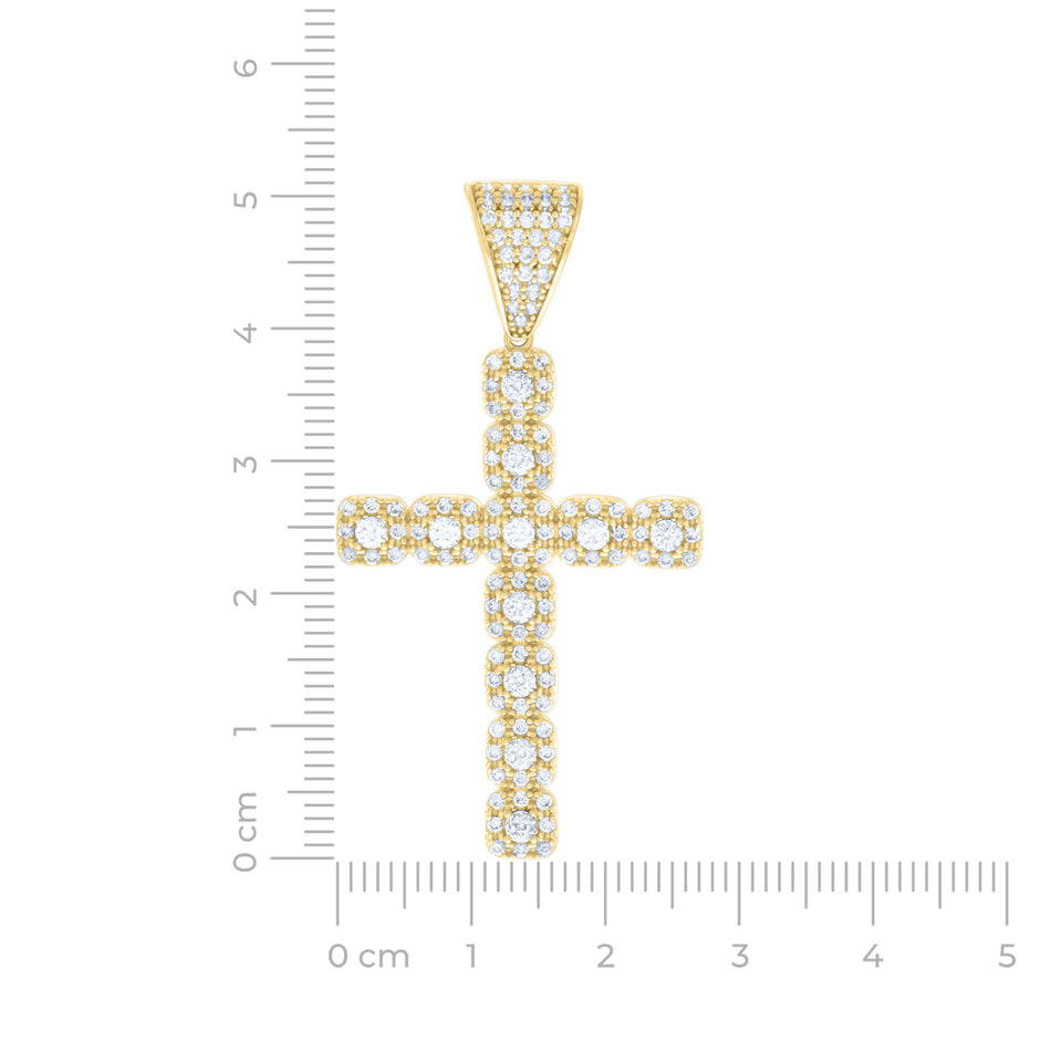 14kt Yellow Gold Mens Cubic-Zirconia Cross Religious Charm Pendant