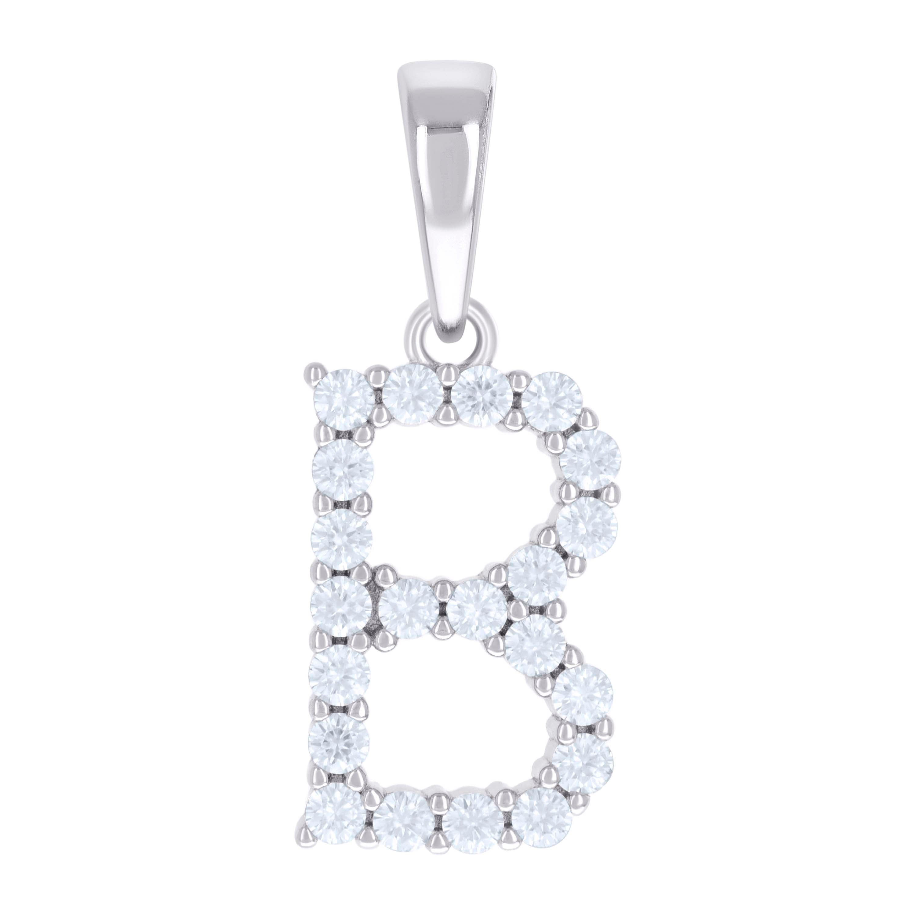 925 Sterling Silver Unisex 0.66ct Moissanite Initial B Alphabet Charm Pendant
