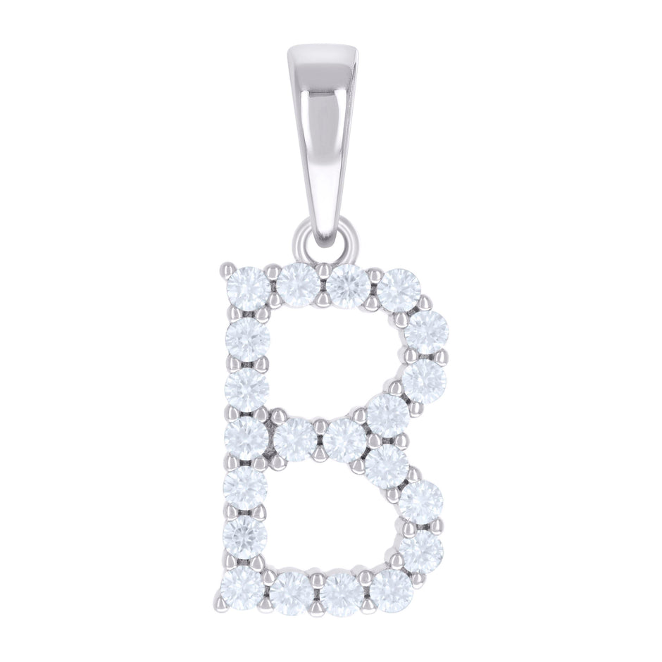 925 Sterling Silver Unisex 0.66ct Moissanite Initial B Alphabet Charm Pendant