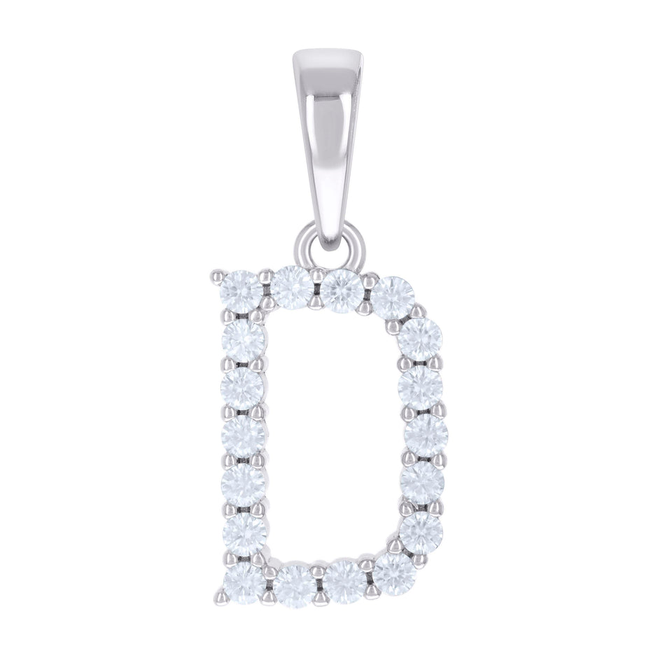 925 Sterling Silver Unisex 0.57ct Moissanite Initial D Alphabet Charm Pendant