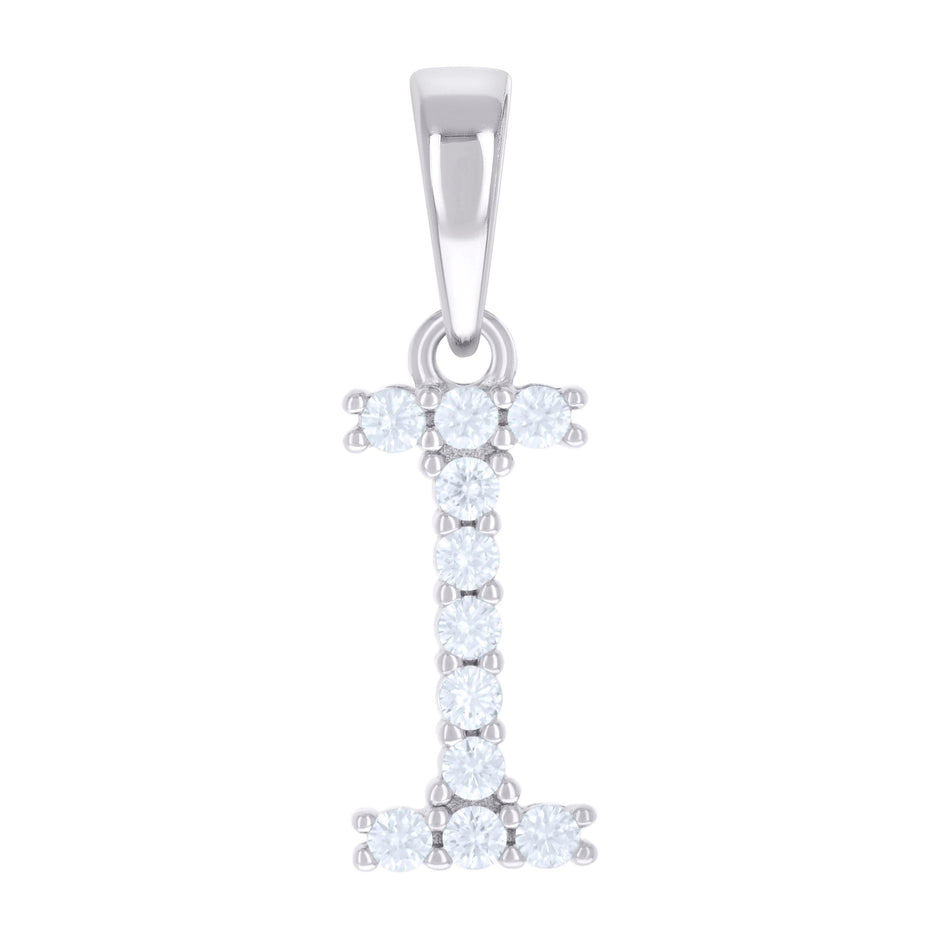 925 Sterling Silver Unisex 0.35ct Moissanite Initial I Alphabet Charm Pendant