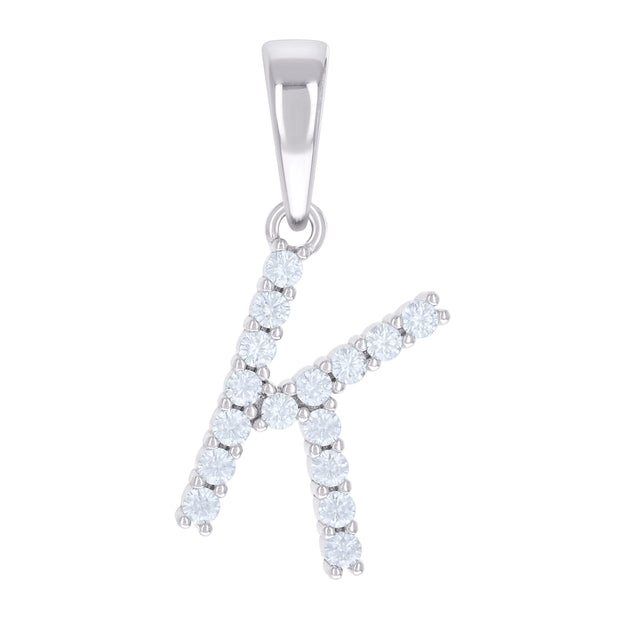 925 Sterling Silver Unisex 0.50ct Moissanite Initial K Alphabet Charm Pendant