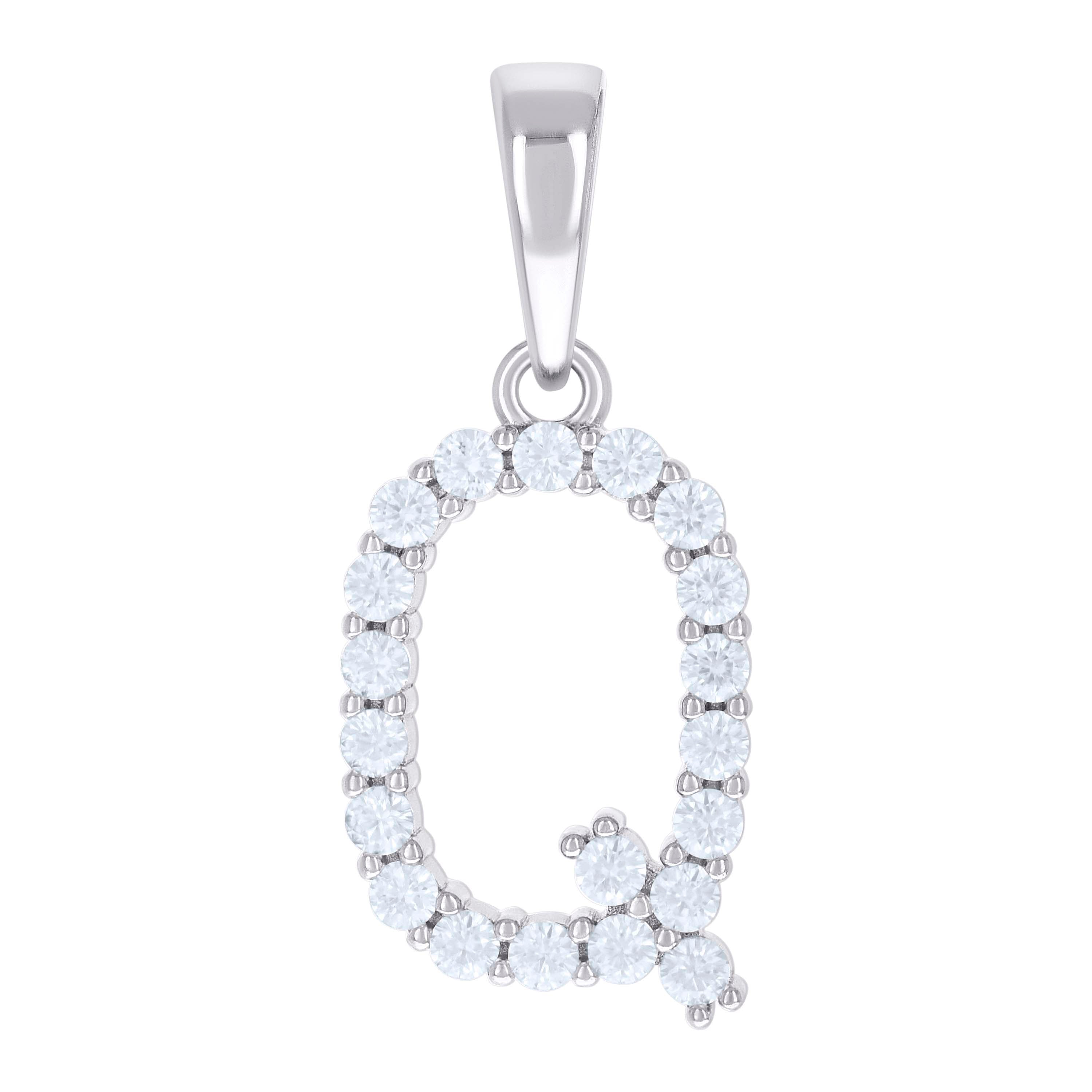 925 Sterling Silver Unisex 0.63ct Moissanite Initial Q Alphabet Charm Pendant