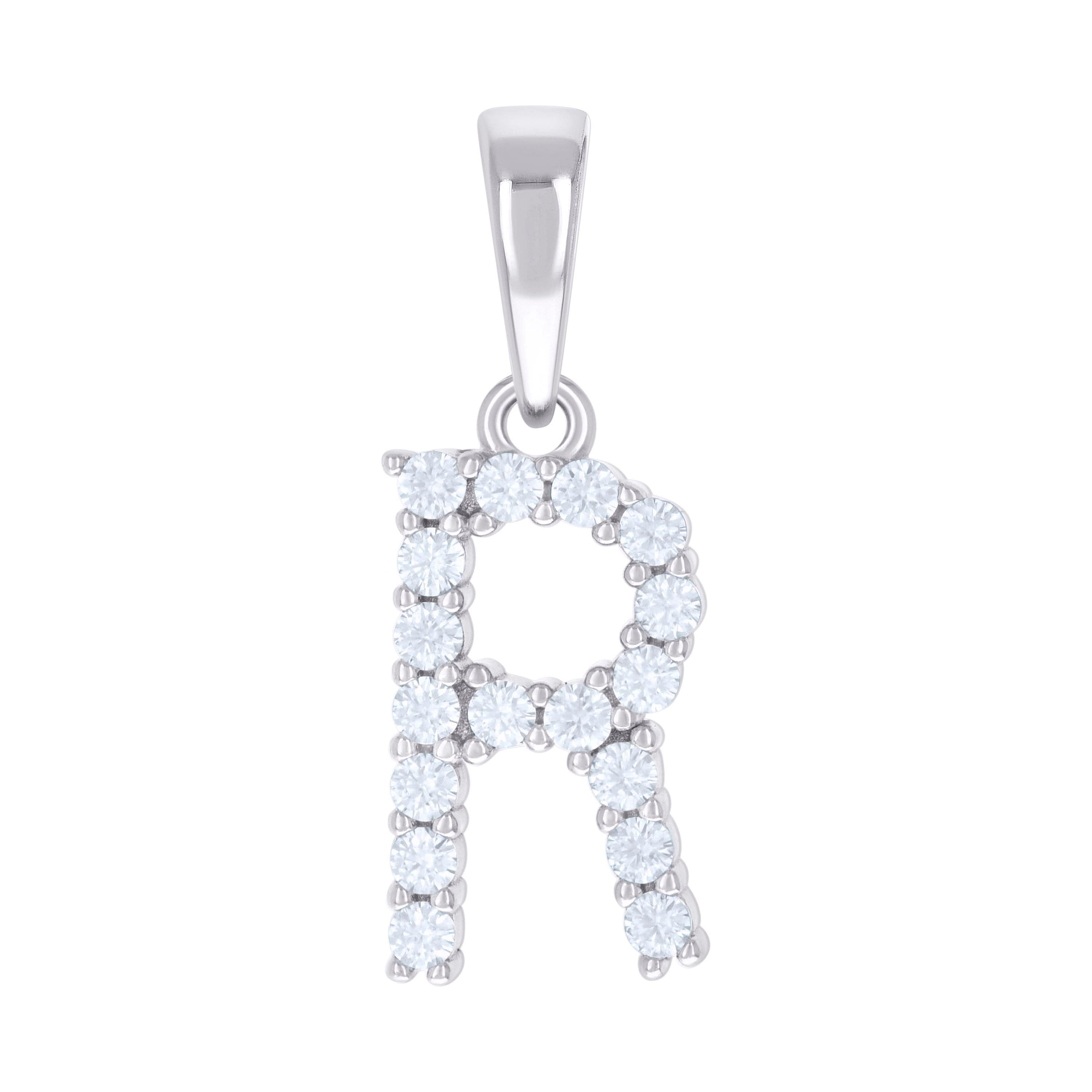 925 Sterling Silver Unisex 0.54ct Moissanite Initial R Alphabet Charm Pendant