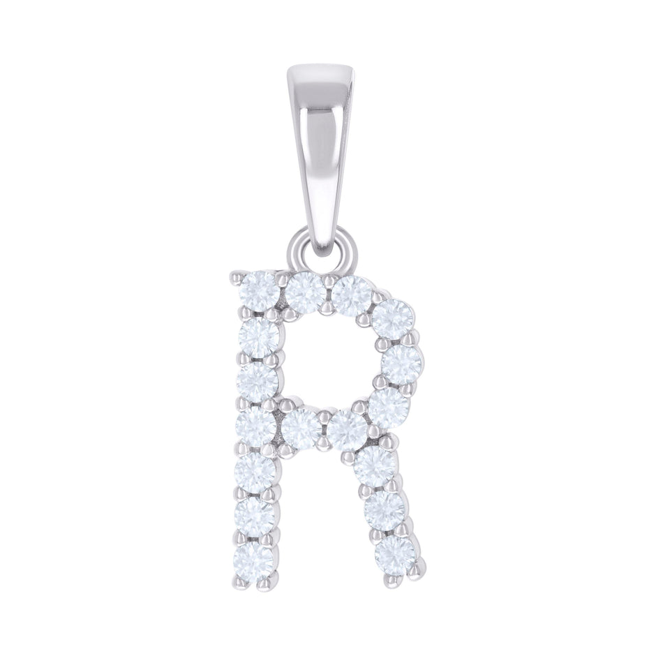 925 Sterling Silver Unisex 0.54ct Moissanite Initial R Alphabet Charm Pendant
