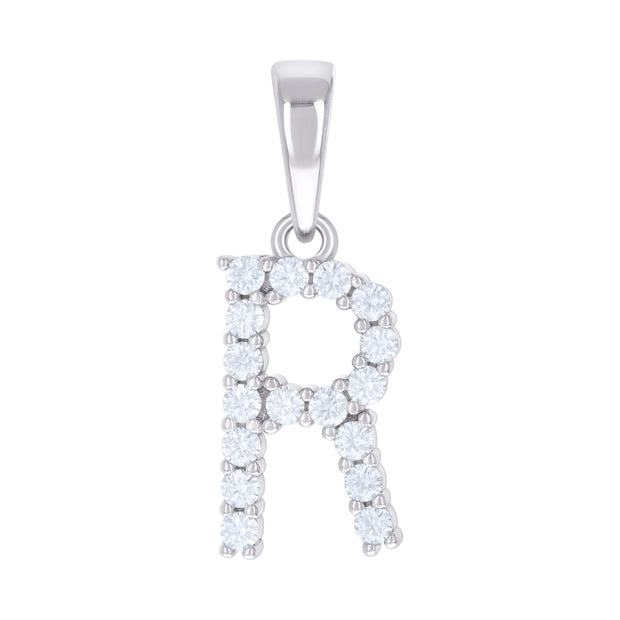 925 Sterling Silver Unisex 0.54ct Moissanite Initial R Alphabet Charm Pendant