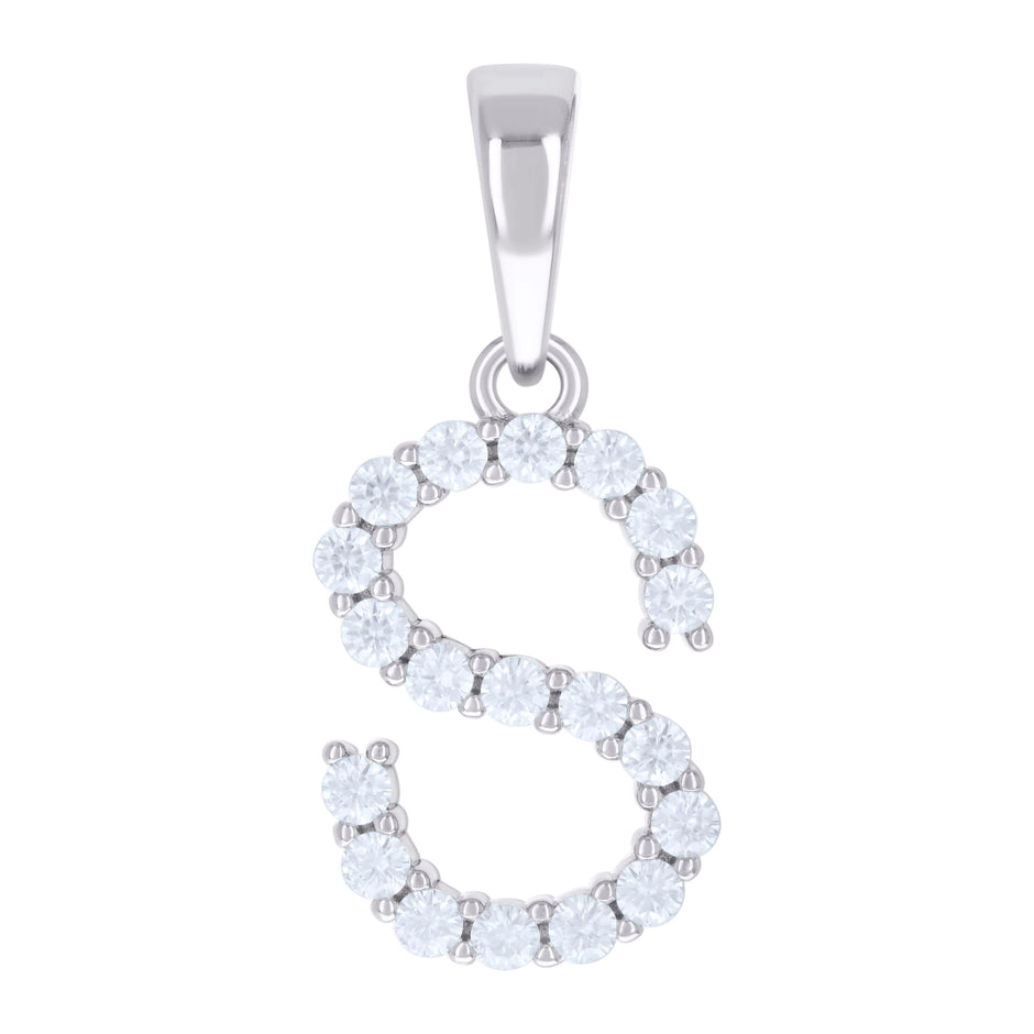 925 Sterling Silver Unisex 0.60ct Moissanite Initial S Alphabet Charm Pendant