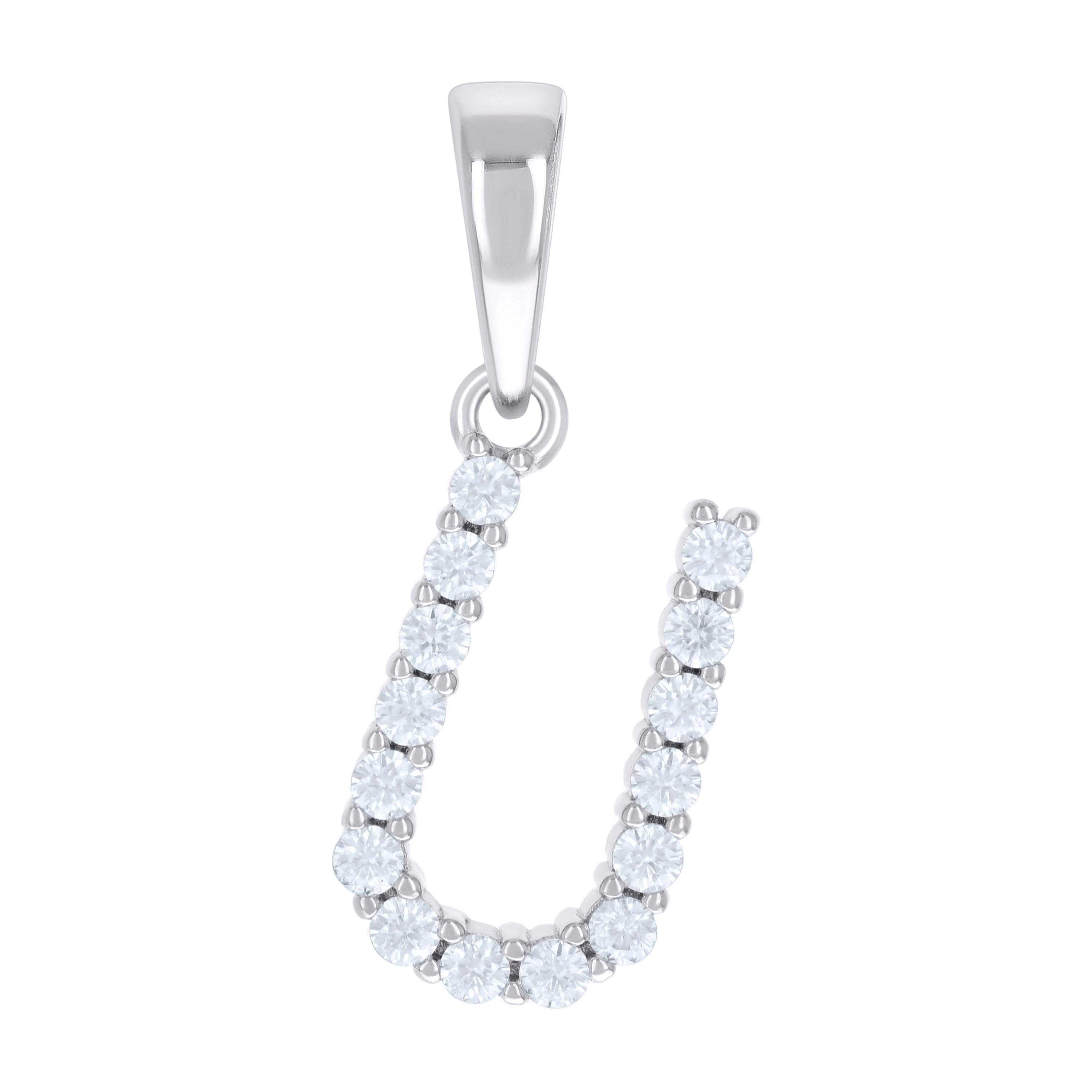 925 Sterling Silver Unisex 0.47ct Moissanite Initial U Alphabet Charm Pendant
