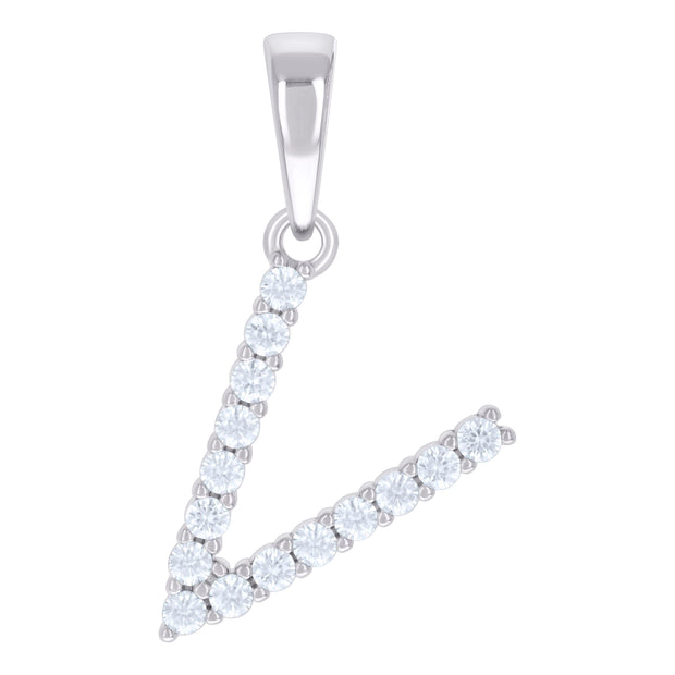 925 Sterling Silver Unisex 0.47ct Moissanite Initial V Alphabet Charm Pendant