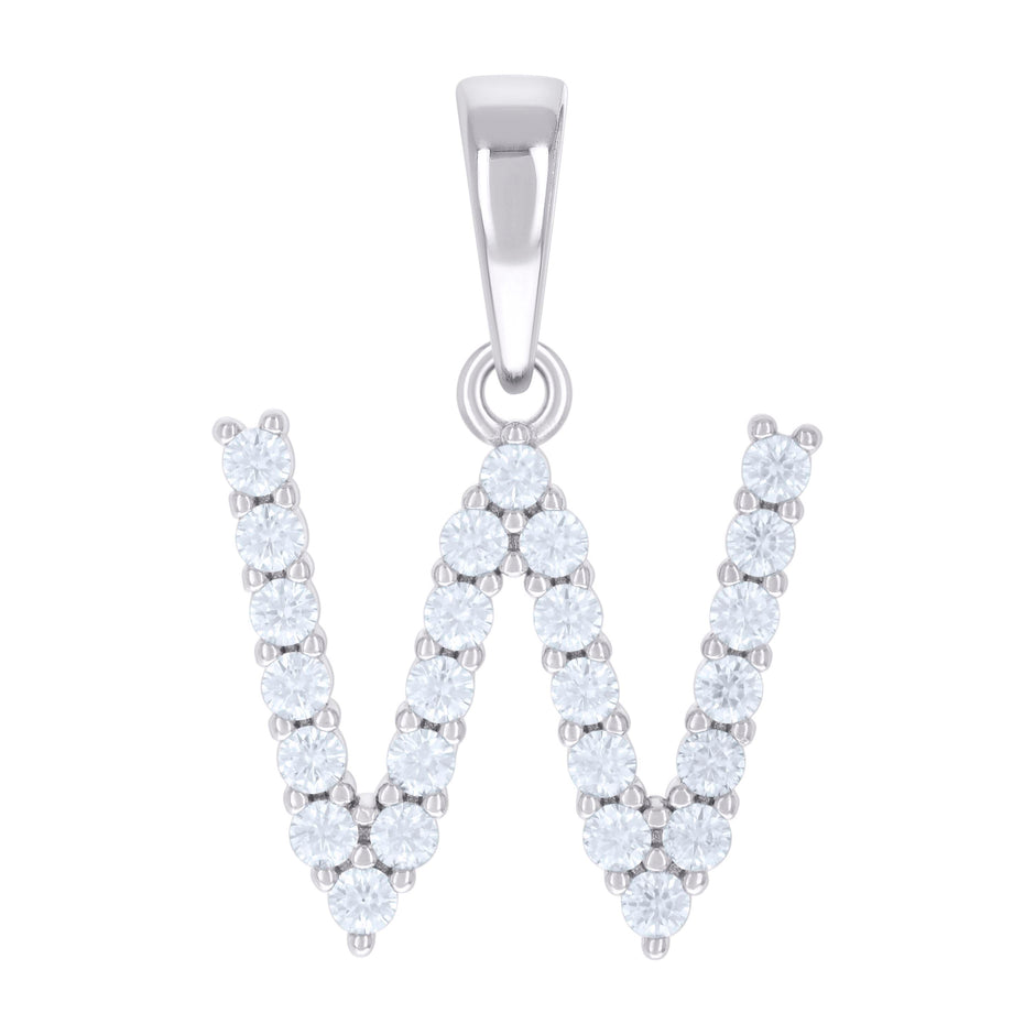 925 Sterling Silver Unisex 0.79ct Moissanite Initial W Alphabet Charm Pendant
