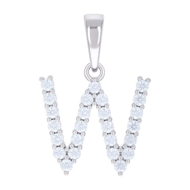 925 Sterling Silver Unisex 0.79ct Moissanite Initial W Alphabet Charm Pendant