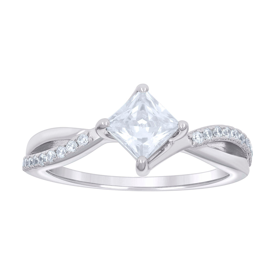 925 Sterling Silver Womens Princess-Cut Round Cubic-Zirconia Engagement Ring Size 7 - SLV-132442