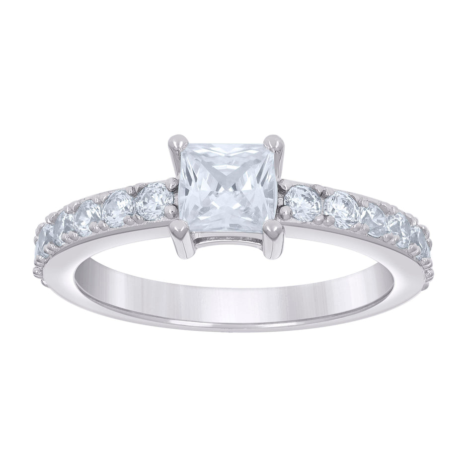 925 Sterling Silver Womens Princess-Cut Round Cubic-Zirconia Engagement Ring Size 9 - SLV-132895