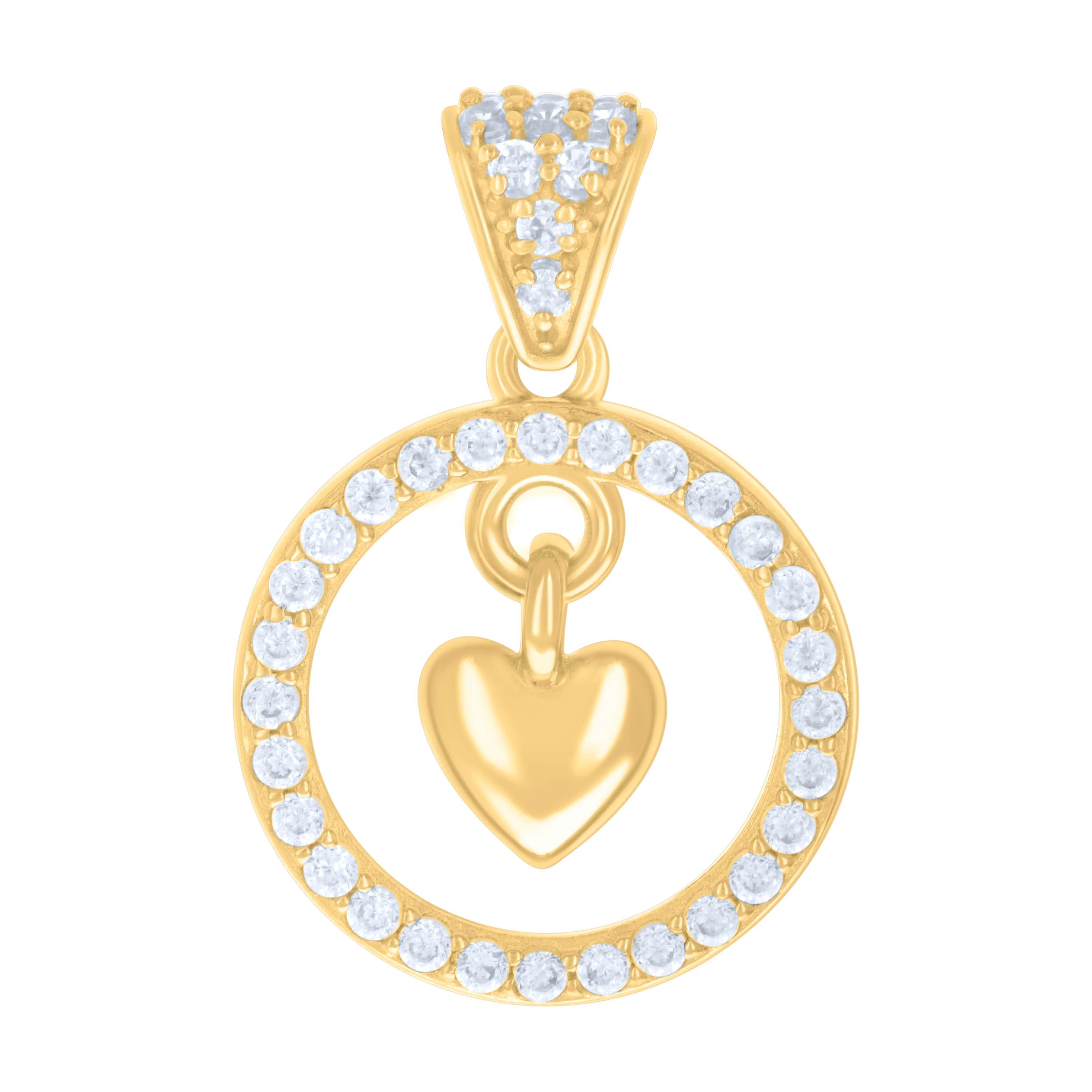 14kt Yellow Gold Womens Cubic-Zirconia Dangling Heart Charm Pendant