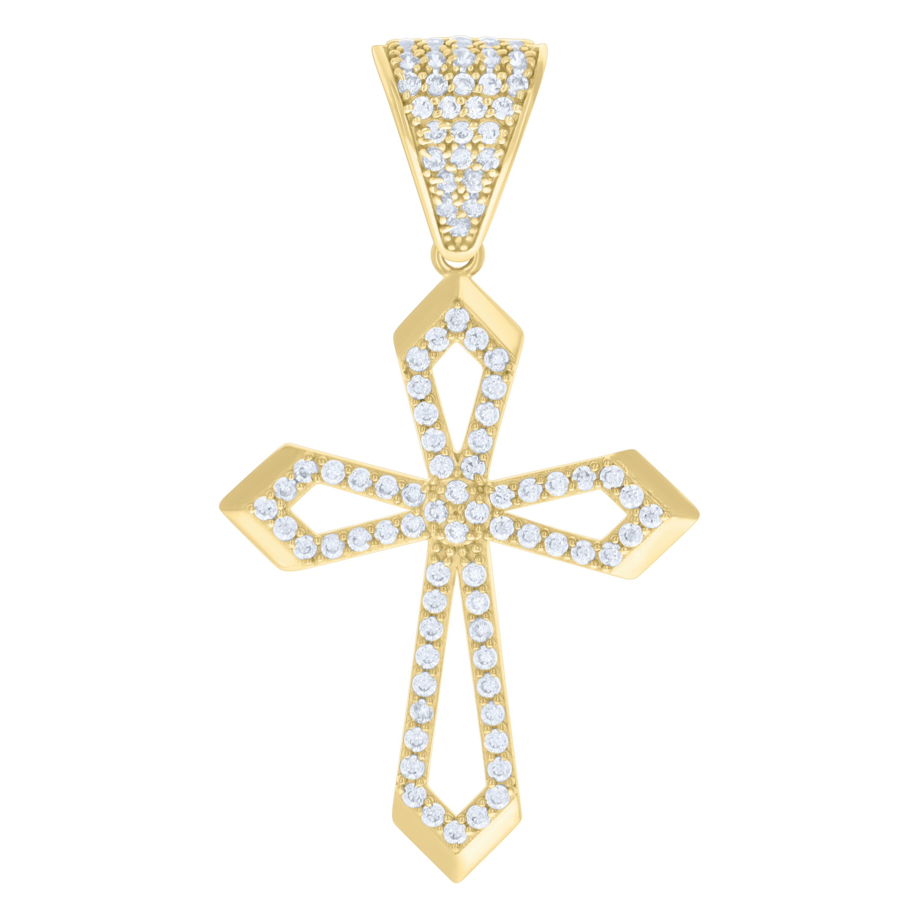 14kt Yellow Gold Mens Cubic-Zirconia Cross Religious Charm Pendant