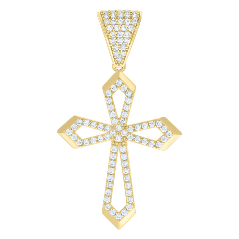 14kt Yellow Gold Mens Cubic-Zirconia Cross Religious Charm Pendant