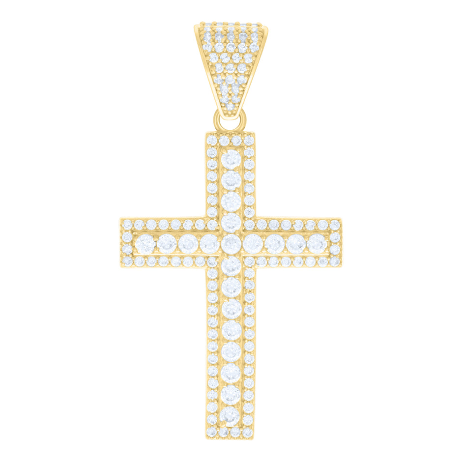 14kt Yellow Gold Mens Cubic-Zirconia Cross Religious Charm Pendant